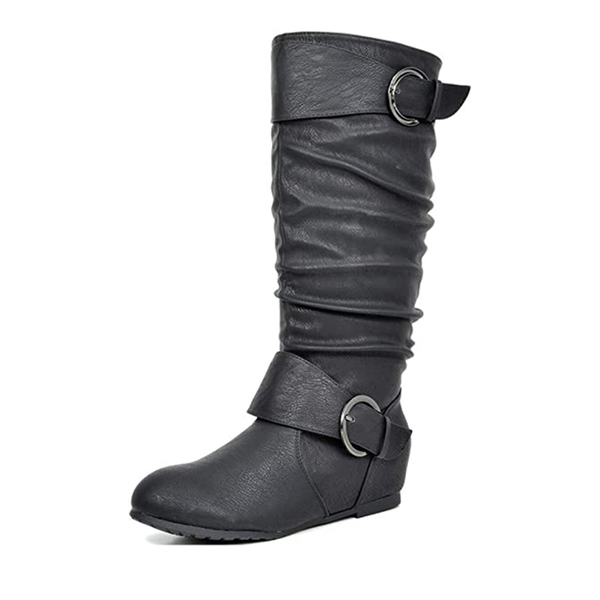 Low Heel Knee High Boots - BLACK -  0