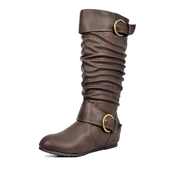 Low Heel Knee High Boots - BROWN -  0