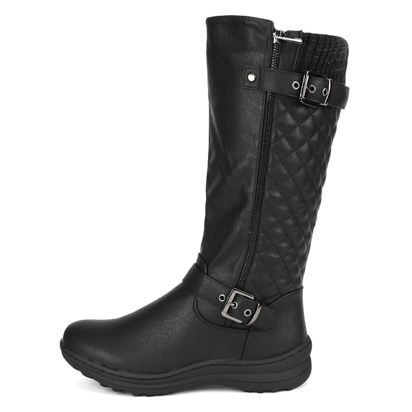Faux Fur Knee High Boot - BLACK - 1
