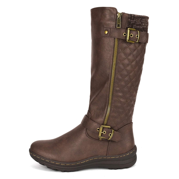 Faux Fur Knee High Boot - BROWN - 1