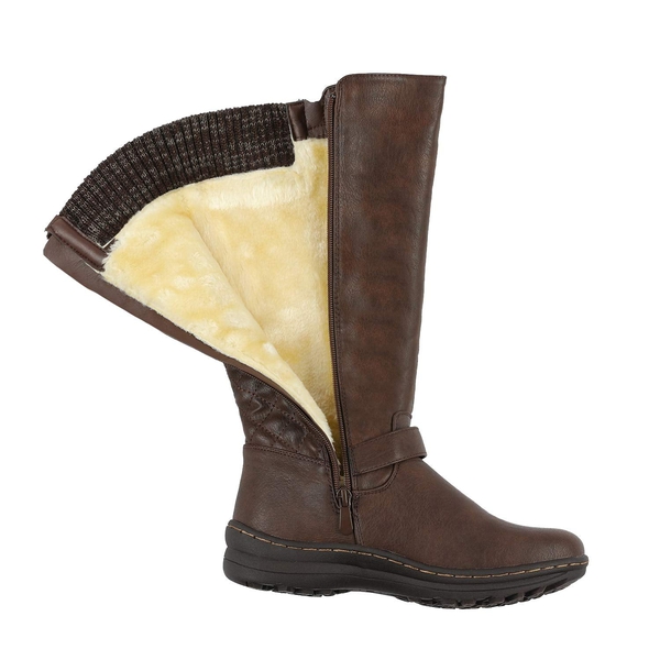 Faux Fur Knee High Boot - BROWN - 3