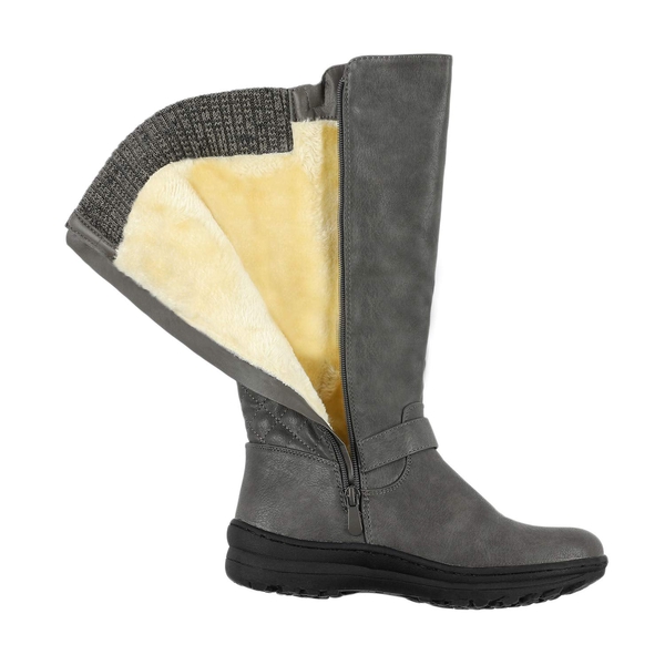 Faux Fur Knee High Boot - GREY - 3