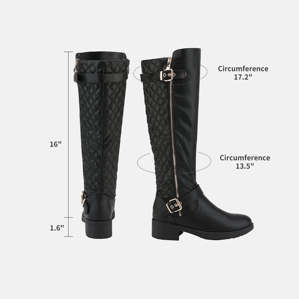 Wide Calf Knee High Riding Boots - BLACK - 3