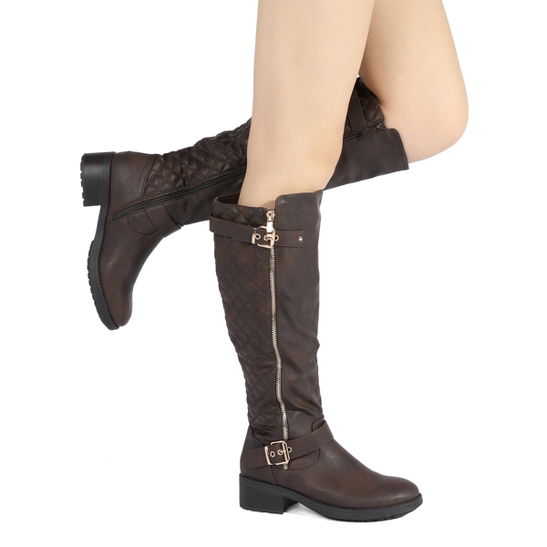 Wide Calf Knee High Riding Boots - BROWN - 1