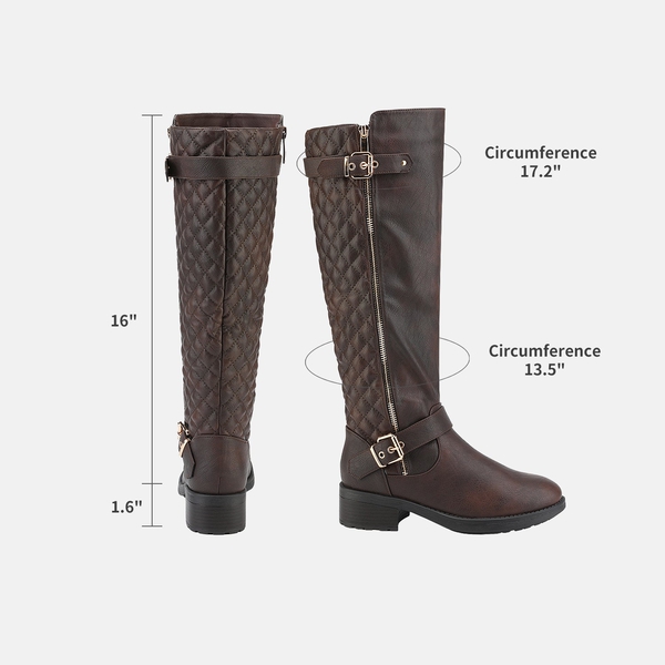 Wide Calf Knee High Riding Boots - BROWN - 3