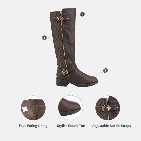 Wide Calf Knee High Riding Boots - BROWN - 4