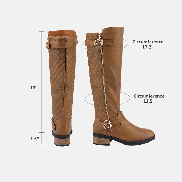 Wide Calf Knee High Riding Boots - CAMEL - 3