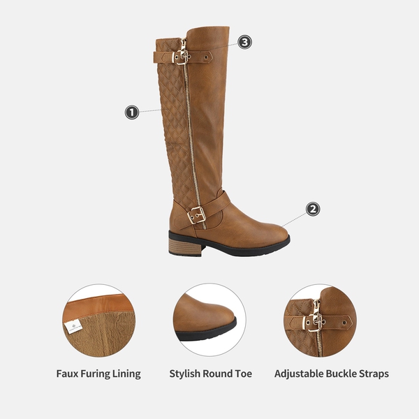 Wide Calf Knee High Riding Boots - CAMEL - 4