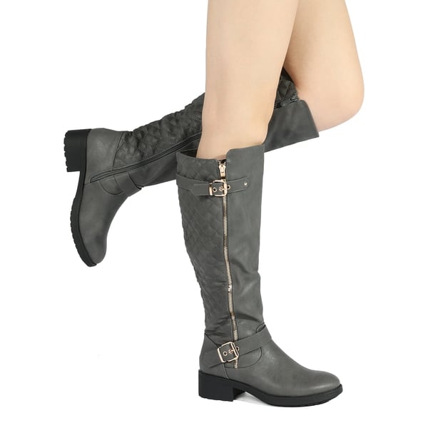 Wide Calf Knee High Riding Boots - GREY - 1