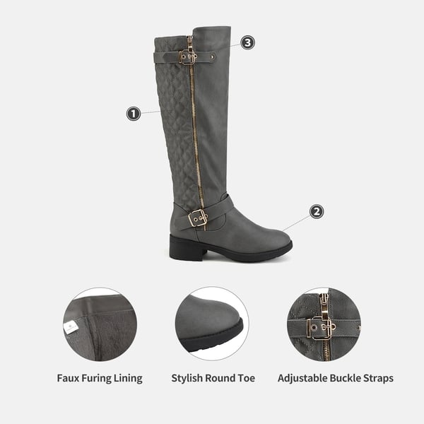 Wide Calf Knee High Riding Boots - GREY - 4