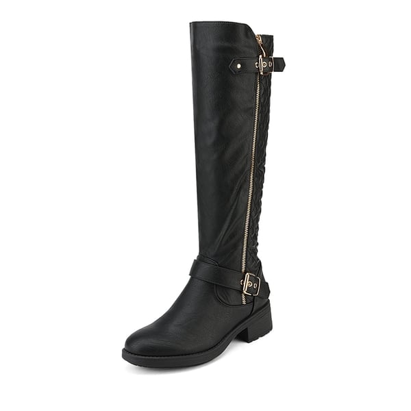Knee High Winter Boots with Faux - BLACK -  0