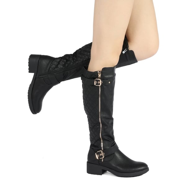 Knee High Winter Boots with Faux - BLACK - 1