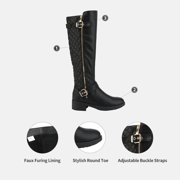 Knee High Winter Boots with Faux - BLACK - 3