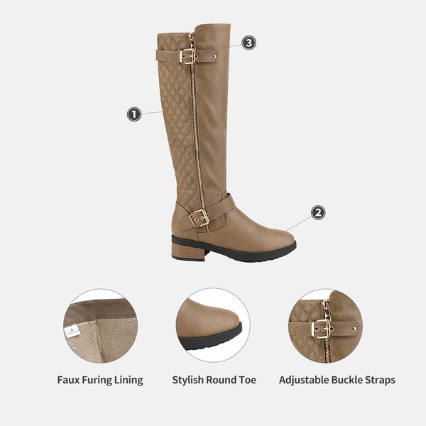 Knee High Winter Boots with Faux - KHAKI - 3