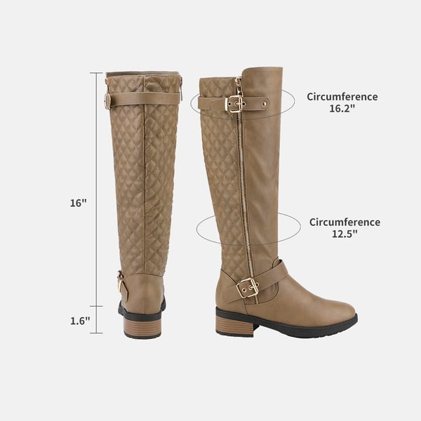 Knee High Winter Boots with Faux - KHAKI - 4
