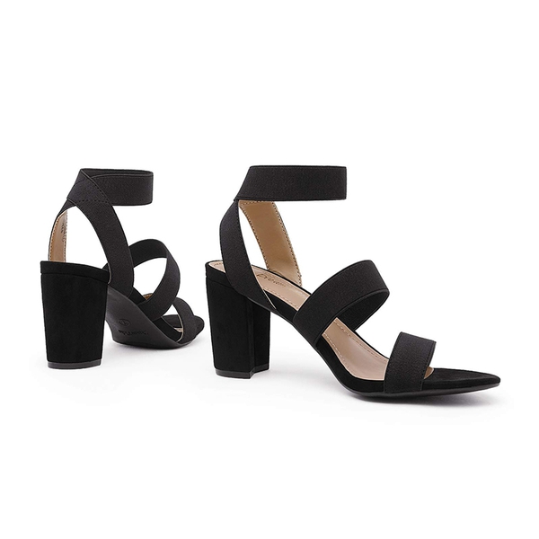 Elastic Chunky Strap Sandals - BLACK - 4