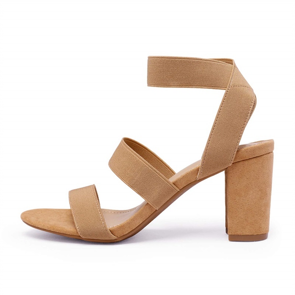 Elastic Chunky Strap Sandals - CAMEL - 2