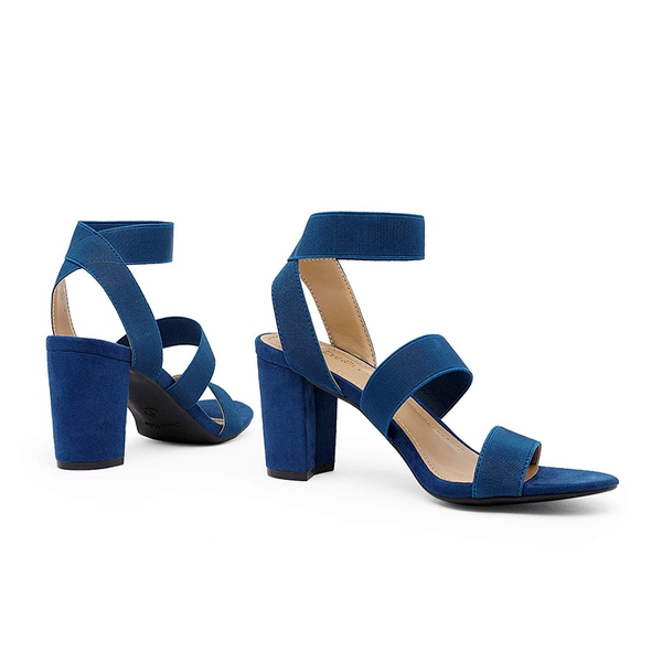 Elastic Chunky Strap Sandals - NAVY - 4
