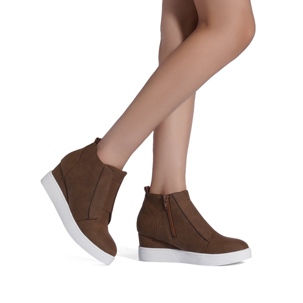 Platform Wedge Booties - BROWN - 1
