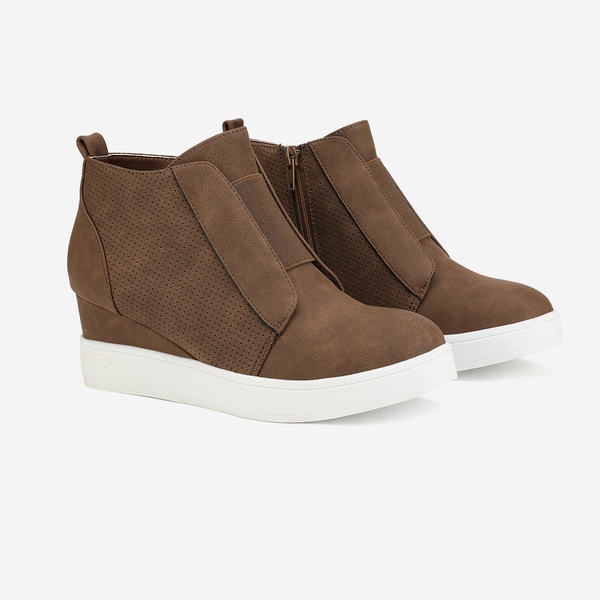 Platform Wedge Booties - BROWN - 4