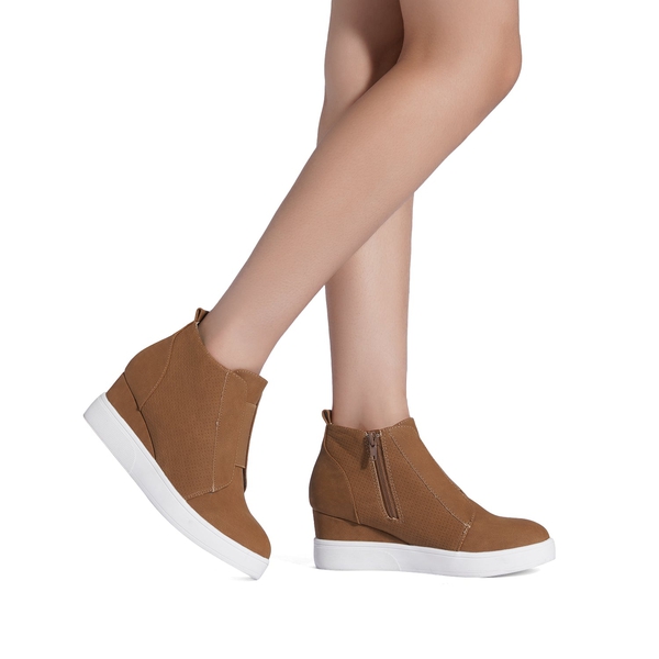 Platform Wedge Ankle Booties - TAN - 1