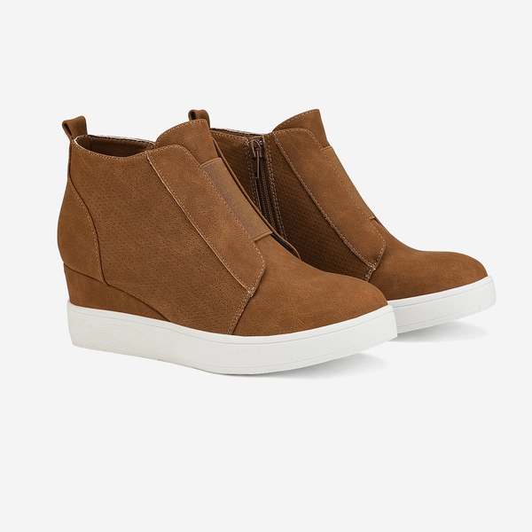 Platform Wedge Ankle Booties - TAN - 4