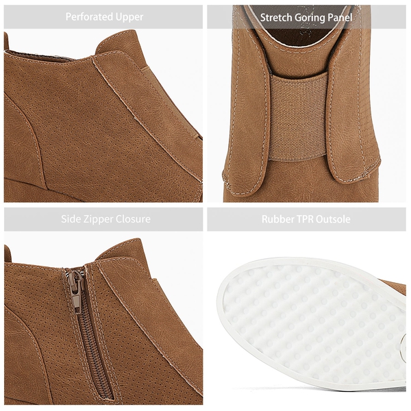 Platform Wedge Ankle Booties - TAN - 5