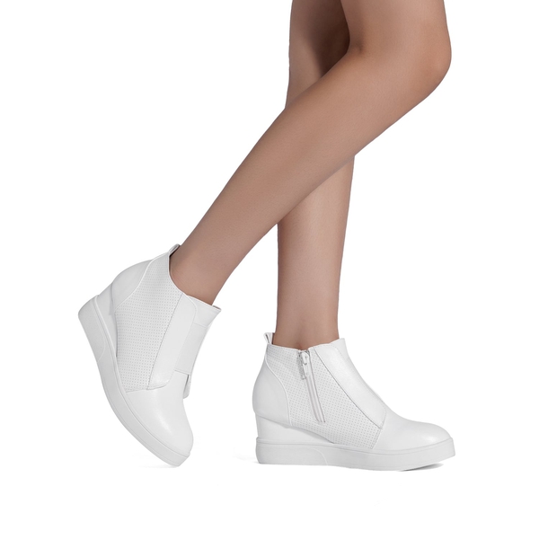 Platform Wedge Ankle Booties - WHITE - 1