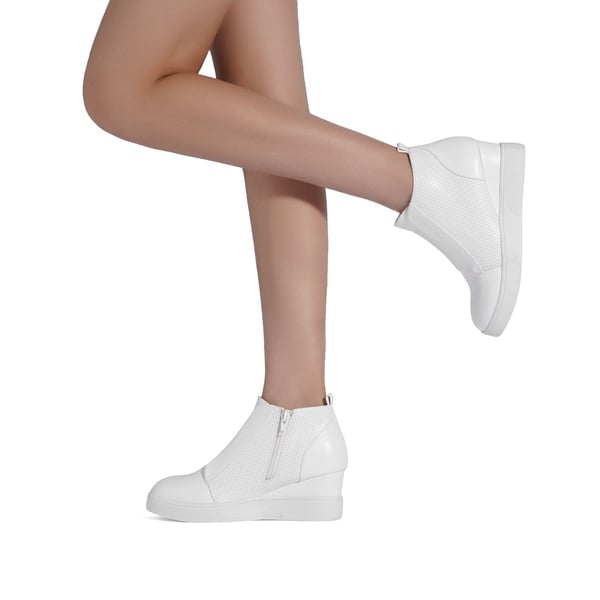 Platform Wedge Ankle Booties - WHITE - 2