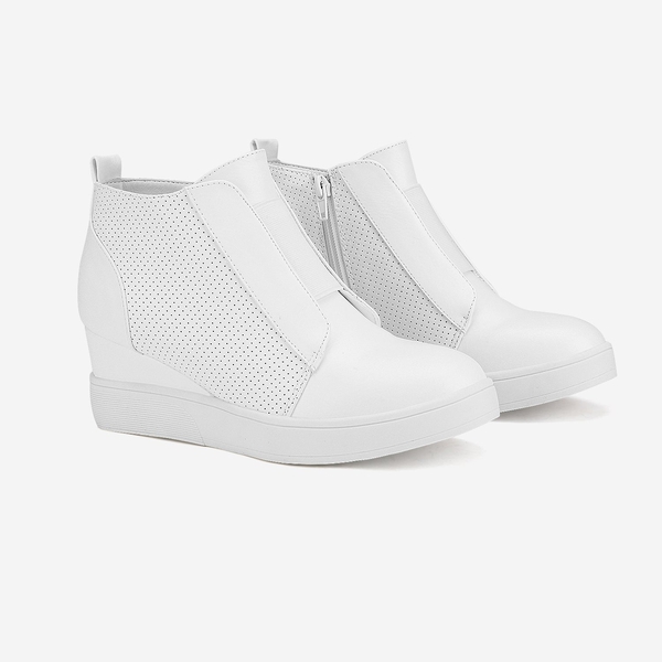 Platform Wedge Ankle Booties - WHITE - 4
