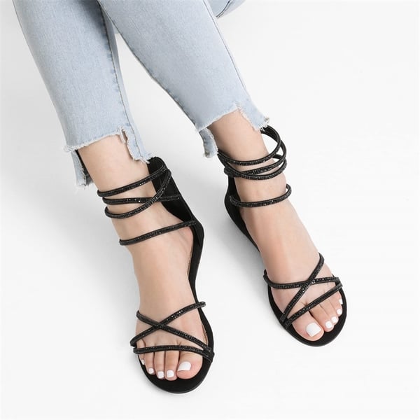 Ankle Strap Classic Low Wedge Sandals - BLACK - 2