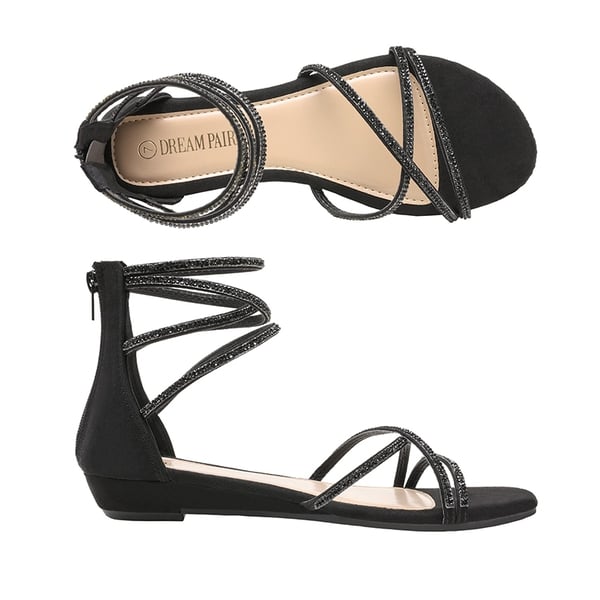 Ankle Strap Classic Low Wedge Sandals - BLACK - 4