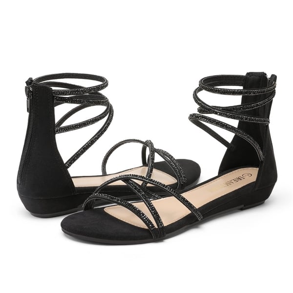 Ankle Strap Classic Low Wedge Sandals - BLACK - 5