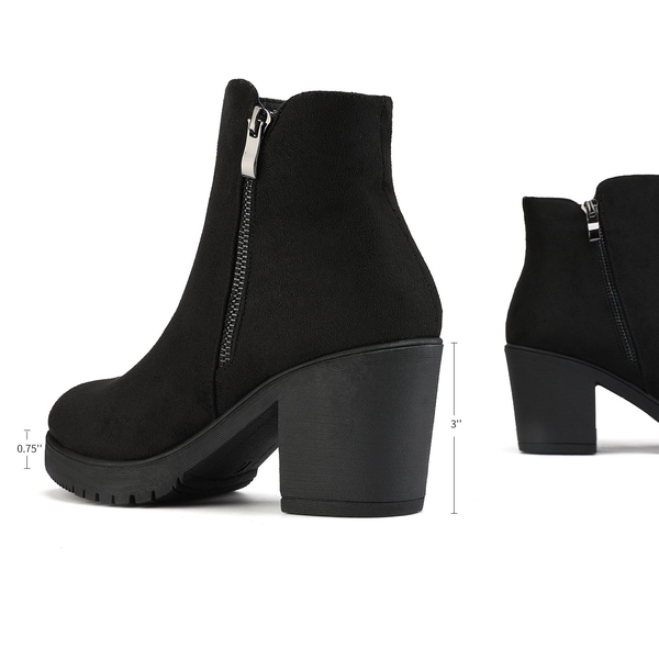 Comfortable Low Heel Chunky Ankle Boots - BLACK - 2
