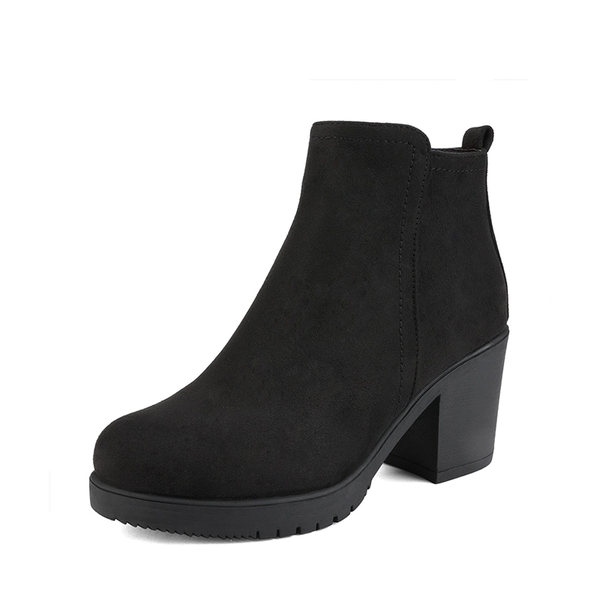 Low Heel Chunky Ankle Boots - BLACK -  0