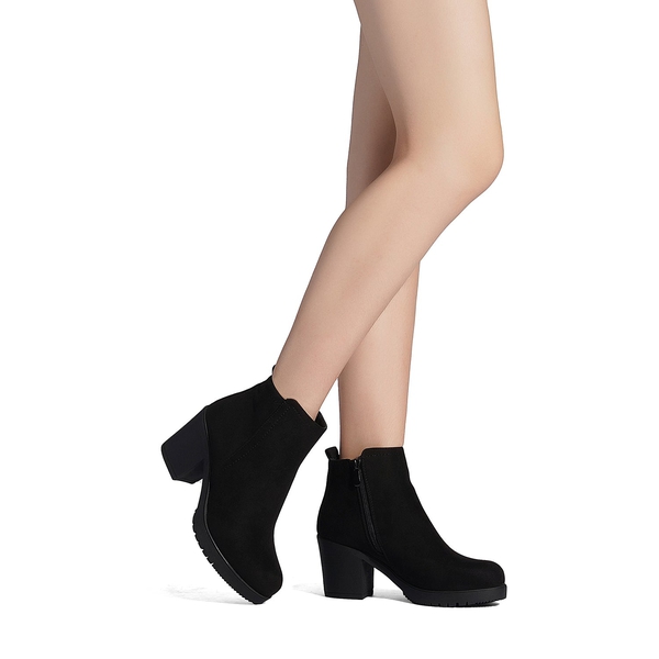 Low Heel Chunky Ankle Boots - BLACK - 2