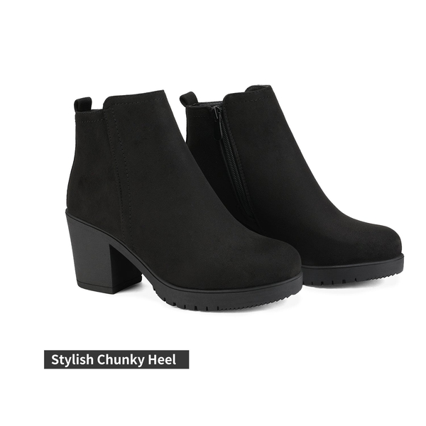 Low Heel Chunky Ankle Boots - BLACK - 3