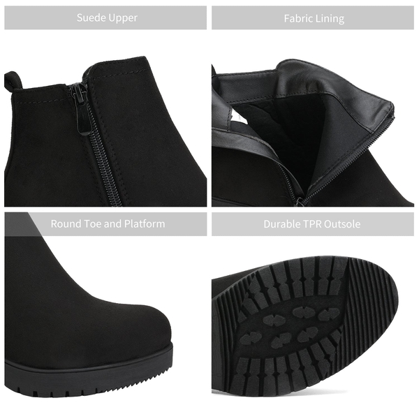 Low Heel Chunky Ankle Boots - BLACK - 4