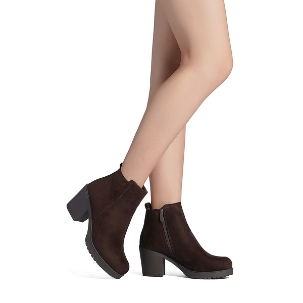 Low Heel Chunky Ankle Boots - BROWN - 1