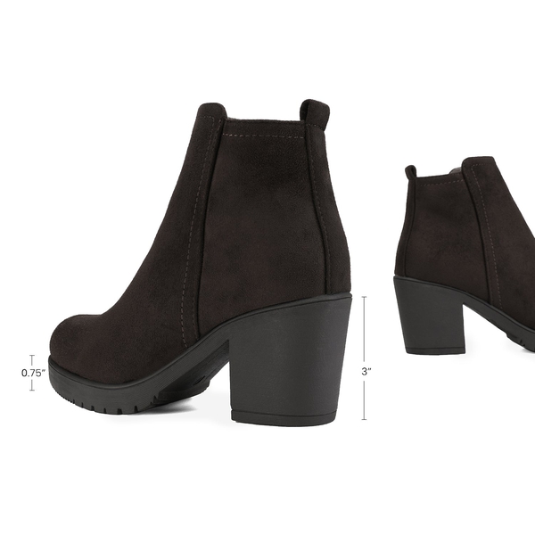 Low Heel Chunky Ankle Boots - BROWN - 3