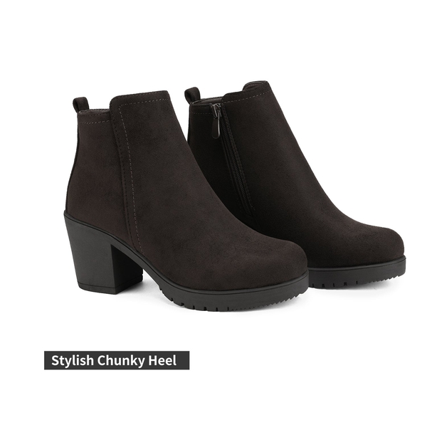 Low Heel Chunky Ankle Boots - BROWN - 4