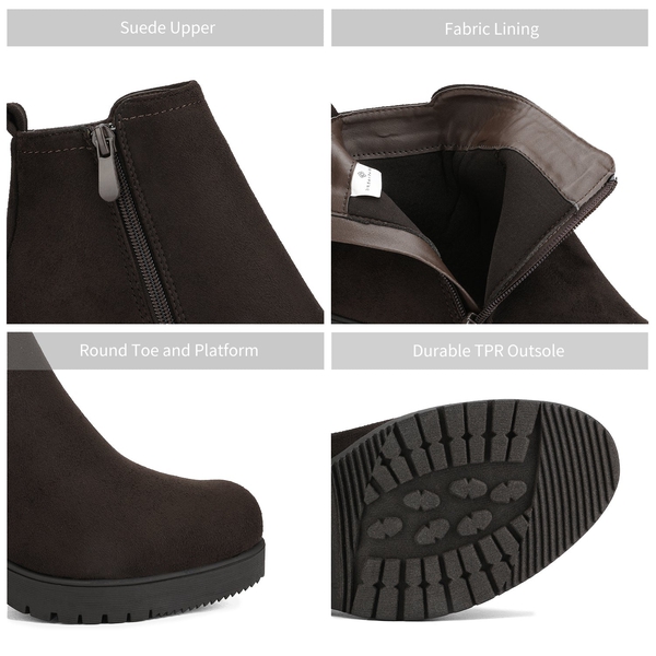 Low Heel Chunky Ankle Boots - BROWN - 5