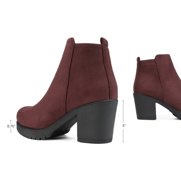 Low Heel Chunky Ankle Boots - BURGUNDY - 3