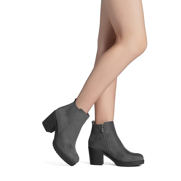 Low Heel Chunky Ankle Boots - GREY - 1