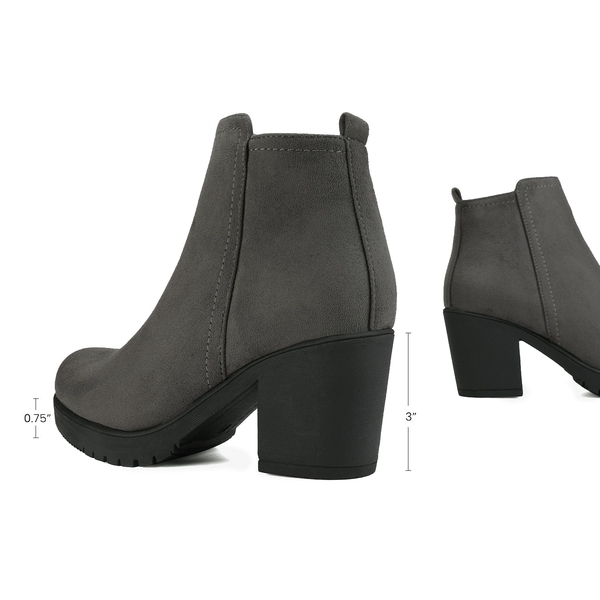Low Heel Chunky Ankle Boots - GREY - 3