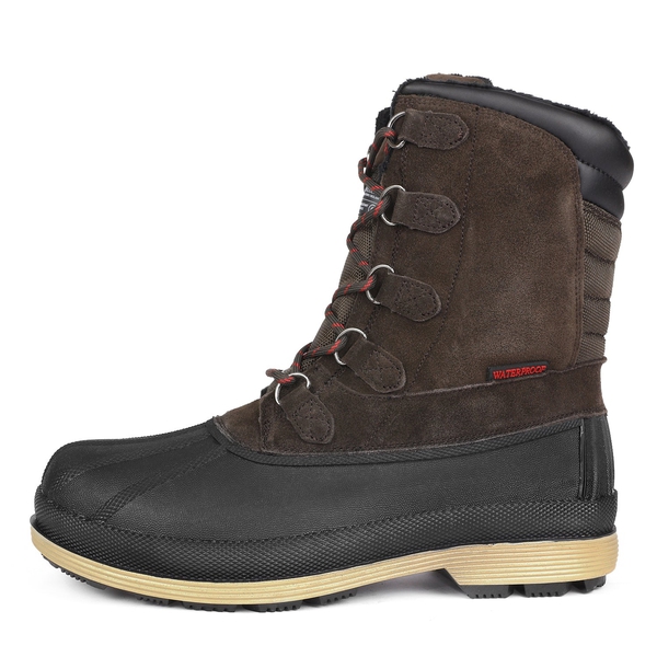 Men's Waterproof Suede Insulated Snow Boots - DARK BROWN BLACK - 1