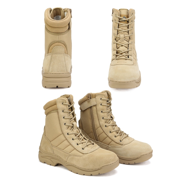 Men's Wide Width Leather Tactical Work Boots - SAND - 1