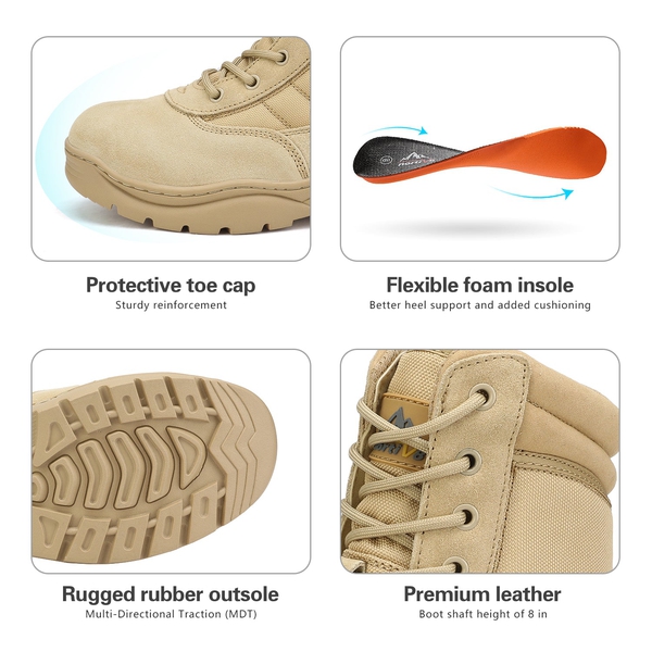 Men's Wide Width Leather Tactical Work Boots - SAND - 3