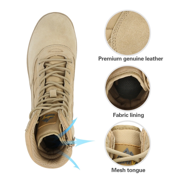 Men's Wide Width Leather Tactical Work Boots - SAND - 2