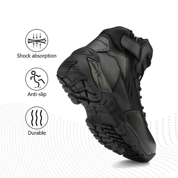 Men's Wide Slip-Resistant Tactical Work Boots - BLACK - 5